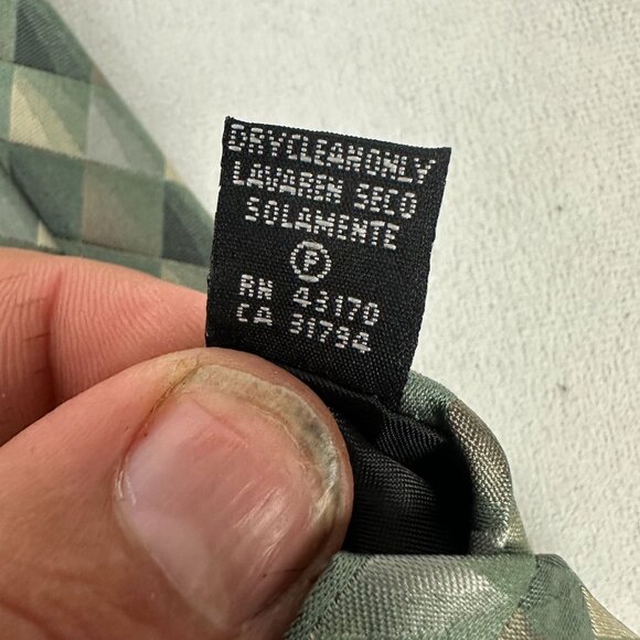 Van Heusen Stain Resistant Mens Tie Geometric Green Gold Diamond Silk Blend - Picture 6 of 6